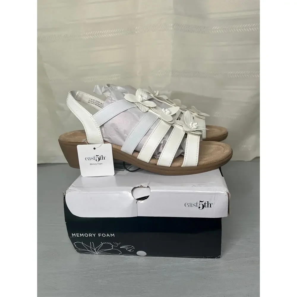 East 5th Memory Foam Slip On Sandals White Womens Size 11M